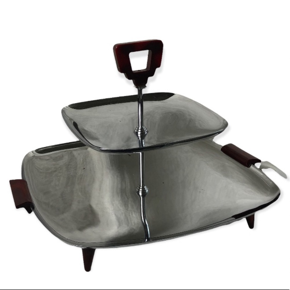Mid Century Chrome and Bakelite Two Tiered Server